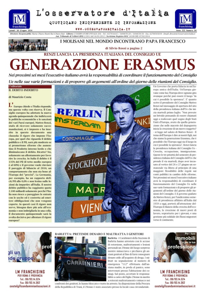 L'osservatore d'Italia edizione del 30 Giugno 2014
